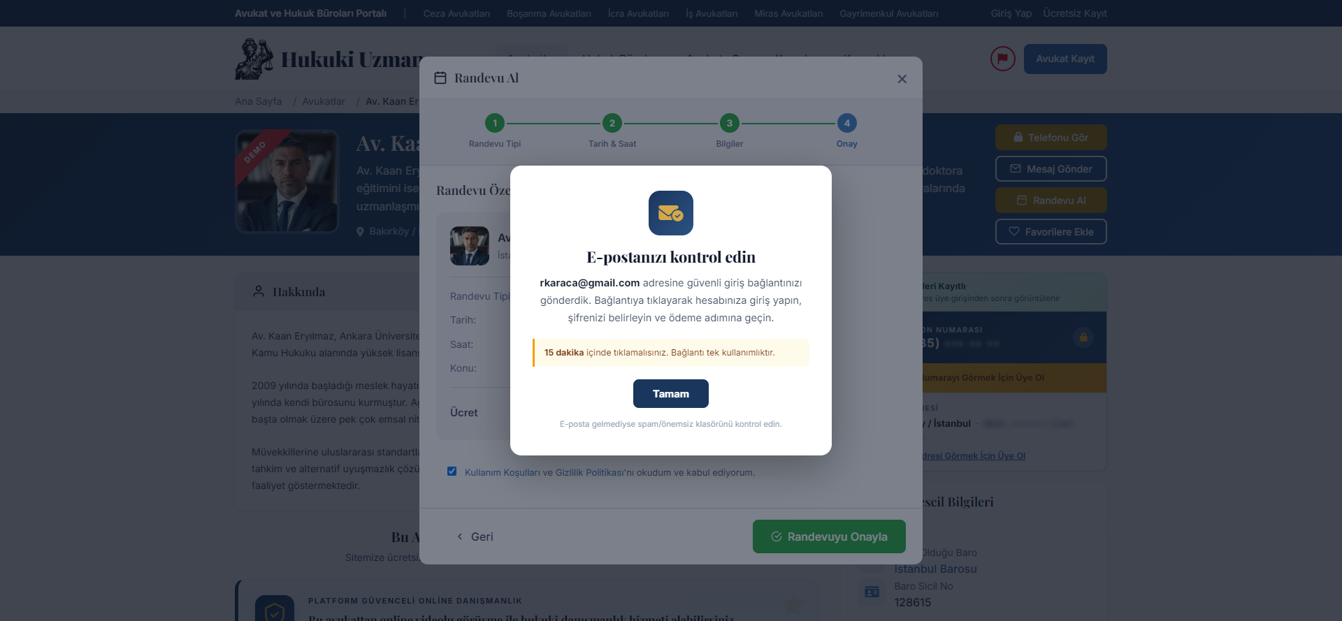 E-postanızı kontrol edin ekranı