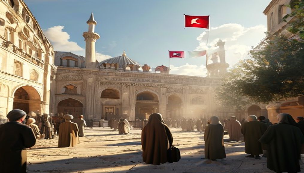 Türk mahkeme avlusunda vatandaşların beklediği sahne