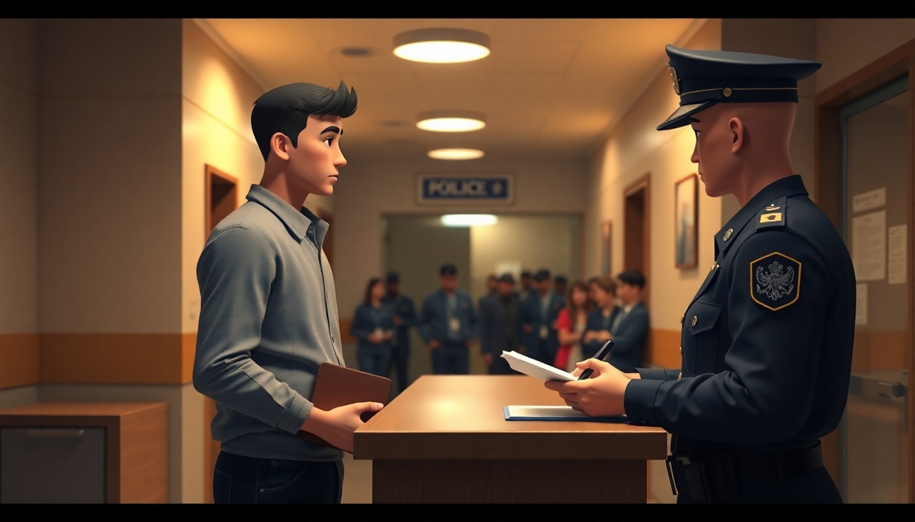 Genç bir adam karakol gişesinde bulduğu cüzdanı polise teslim ediyor