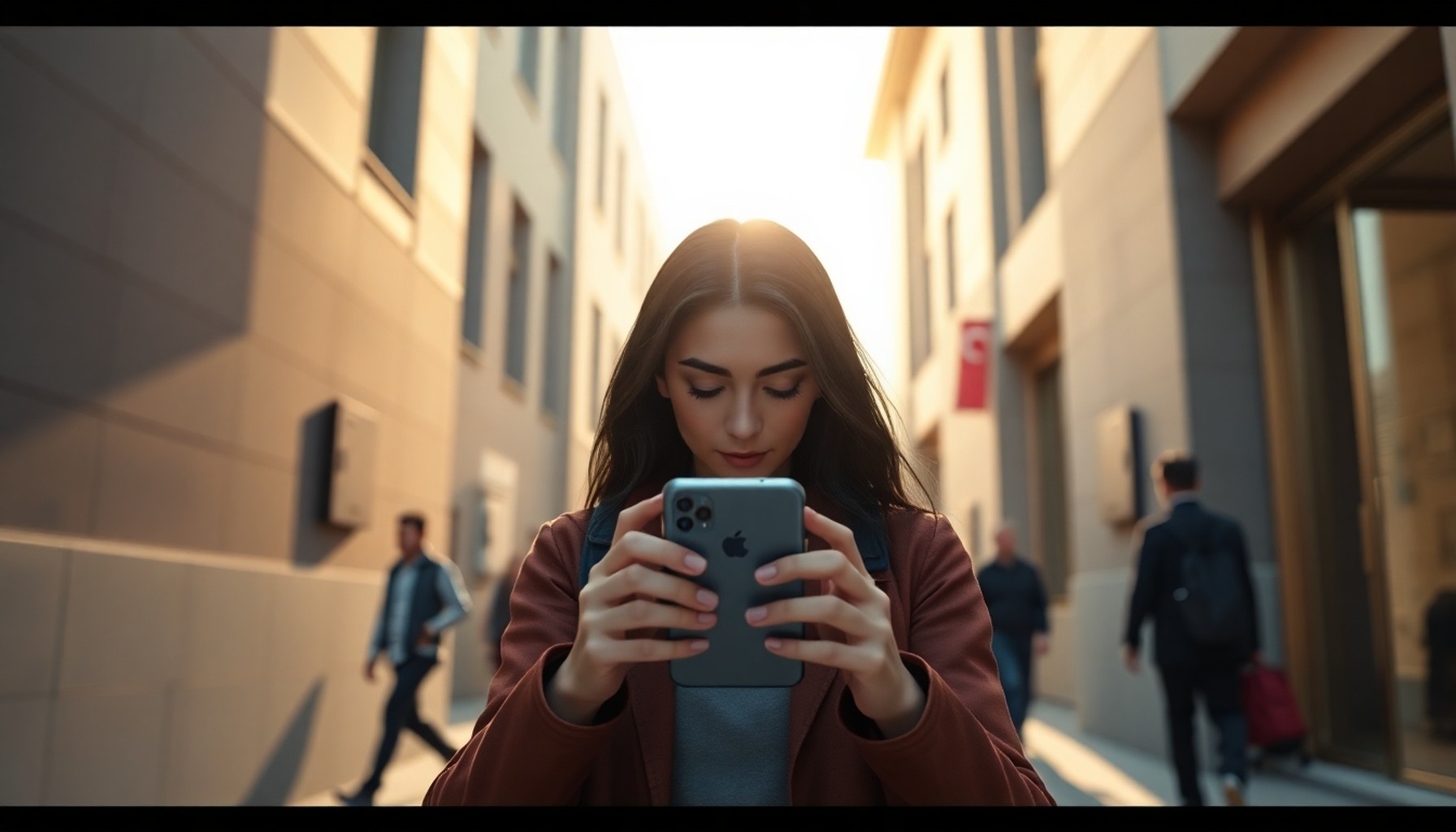 Genç kadın kapalı bir telefonu iki eliyle tutarak karakol girişine yaklaşıyor