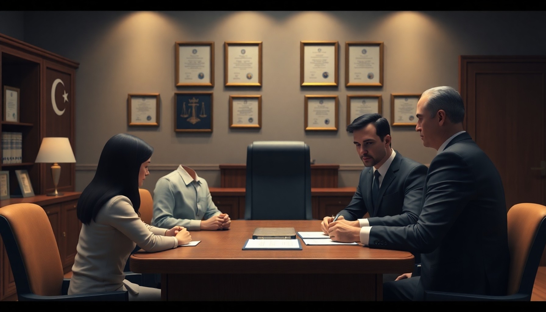 Savcılık ofisinde şikayetçi aile ve kamu savcısı görüşmesi
