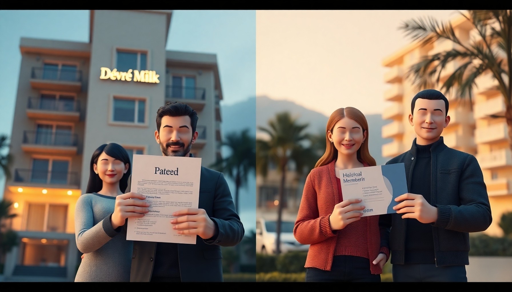Devre mülk ile devre tatil arasındaki farkı gösteren bölünmüş sahne