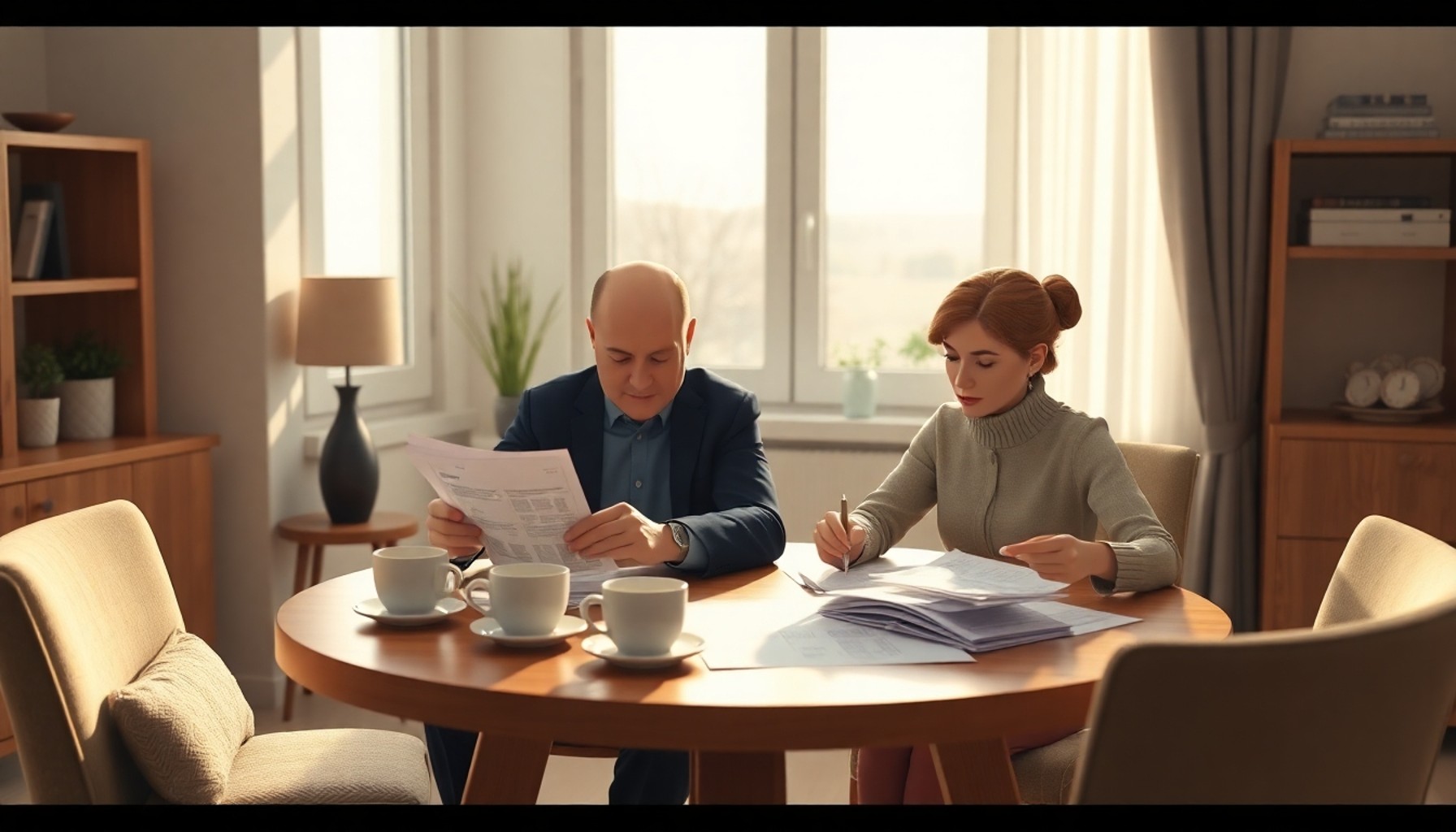 İşçi ve eşi banka ekstrelerini ve belgelerini düzenlerken