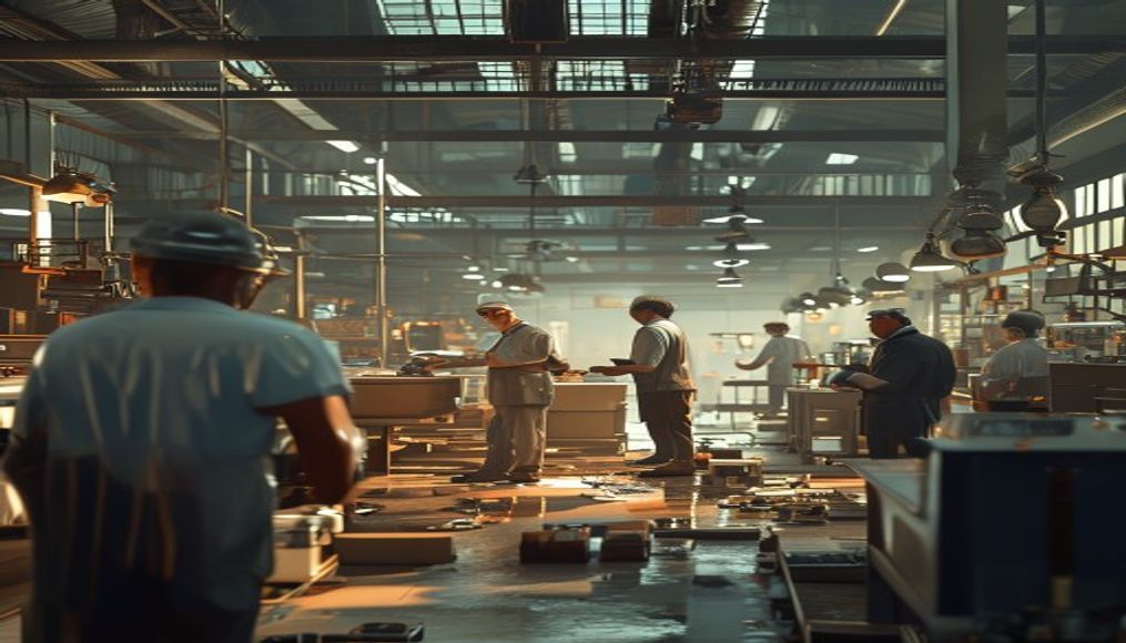 İş kazası sonrası işveren ve sağlık personelinin bulunduğu fabrika ortamı