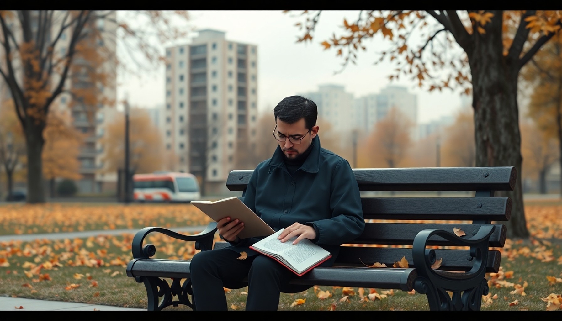 İşçi parkta yanlışlarını listelerken endişeli bir ifadeyle oturuyor