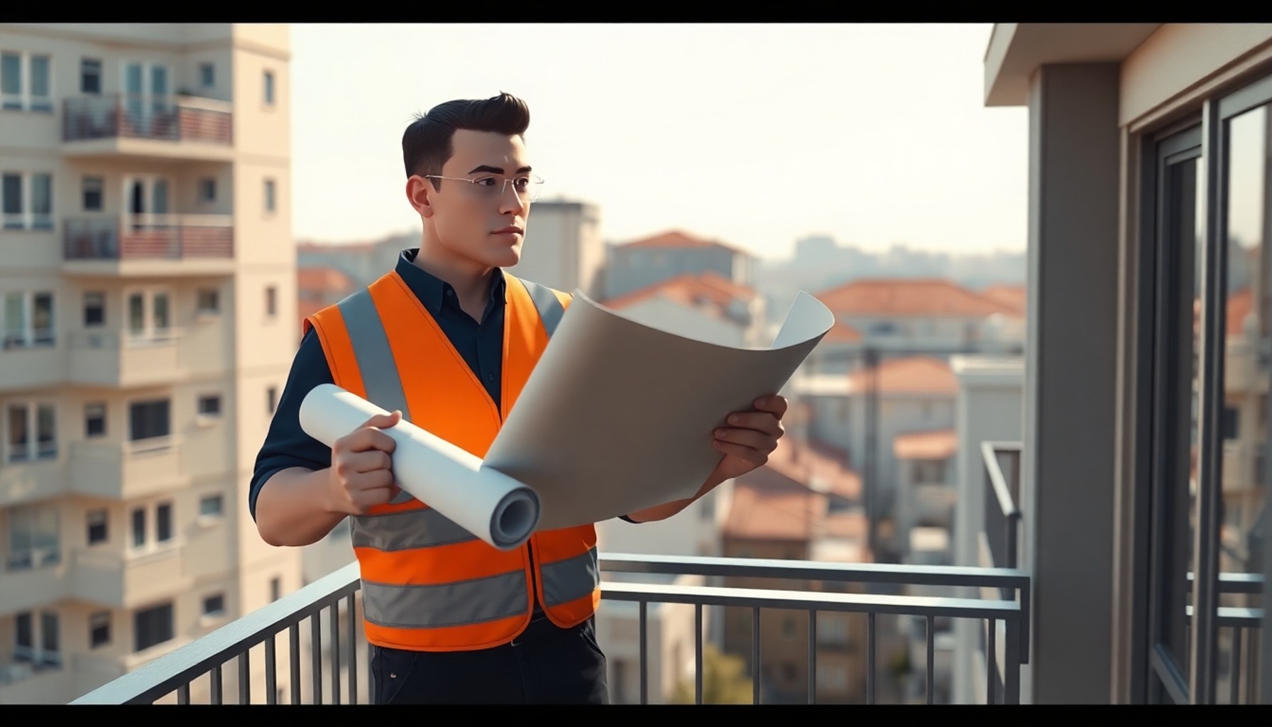 Apartman balkonunu plan ile karşılaştıran bina denetçisi