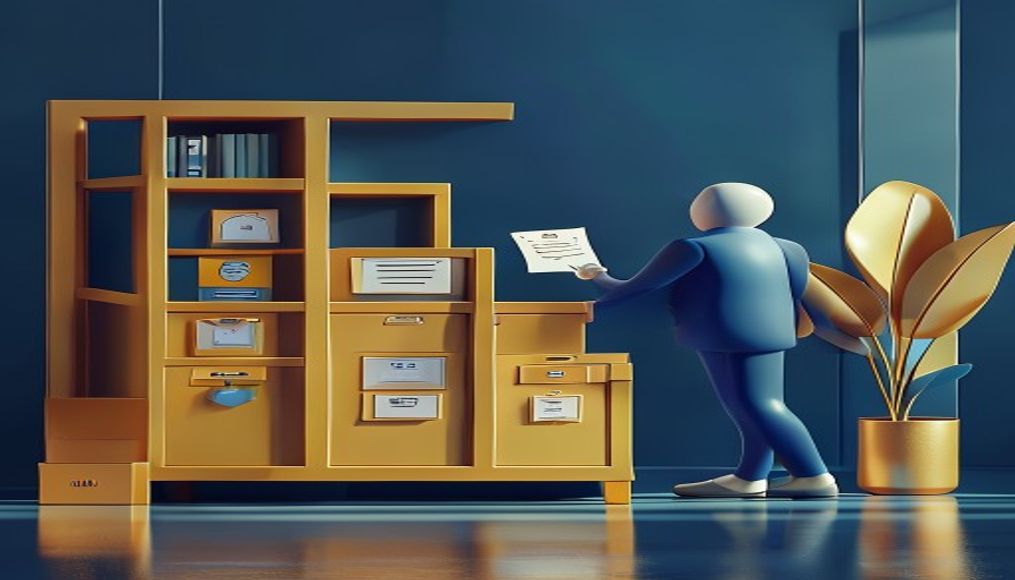 İşverenin kimlik fotokopilerini güvenli bir şekilde sakladığı modern bir ofis ortamı