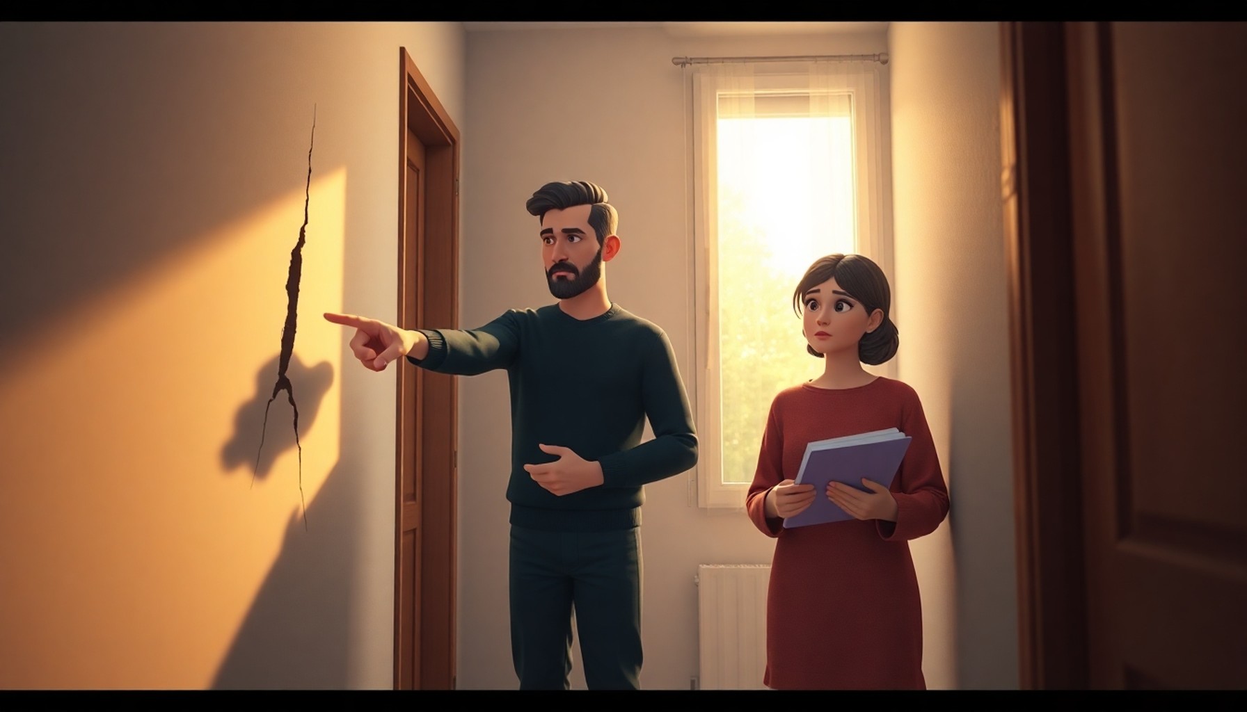 Evdeki çatlağı fark eden ve not tutan aile