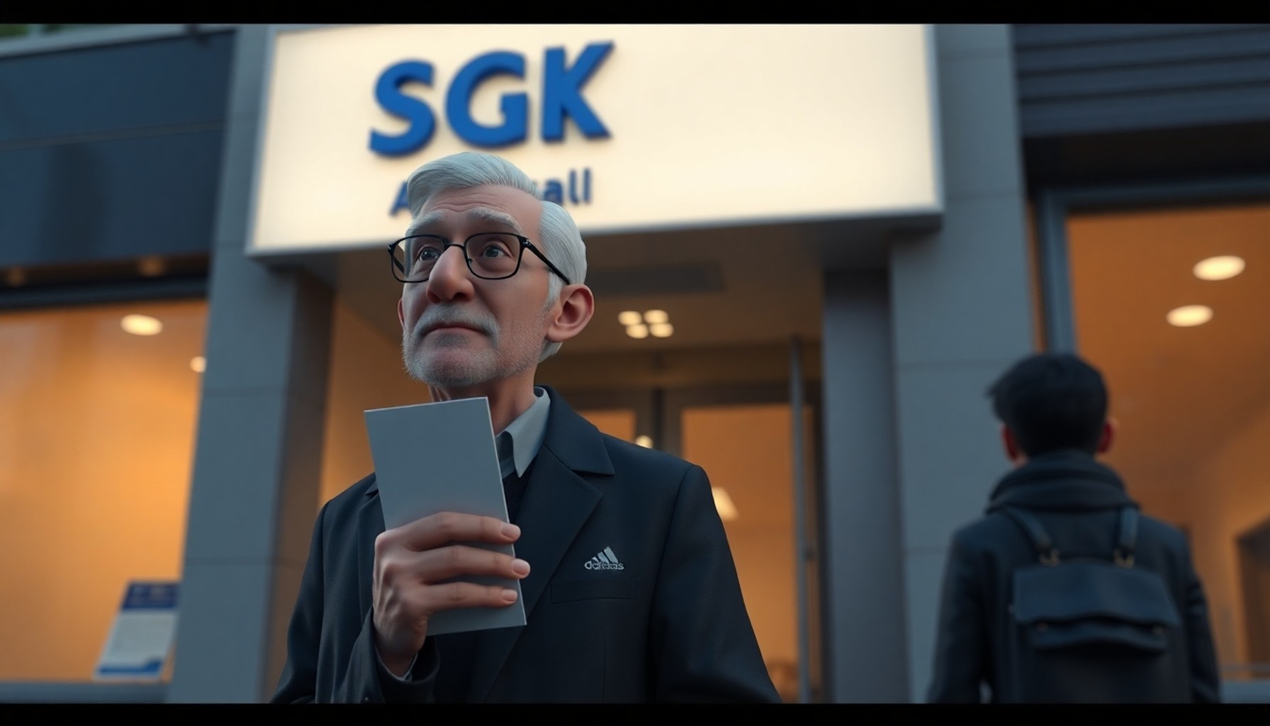 SGK binası önünde emekli maaşı işlemi yapan yaşlı bir kişi
