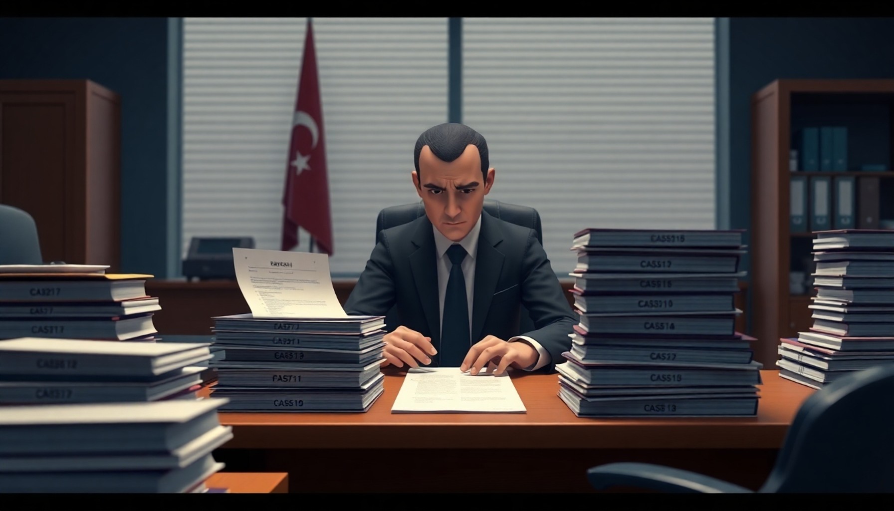İşveren bordro sorumlusunun birden fazla haciz müzekkeresini sıraladığı ofis sahnesi
