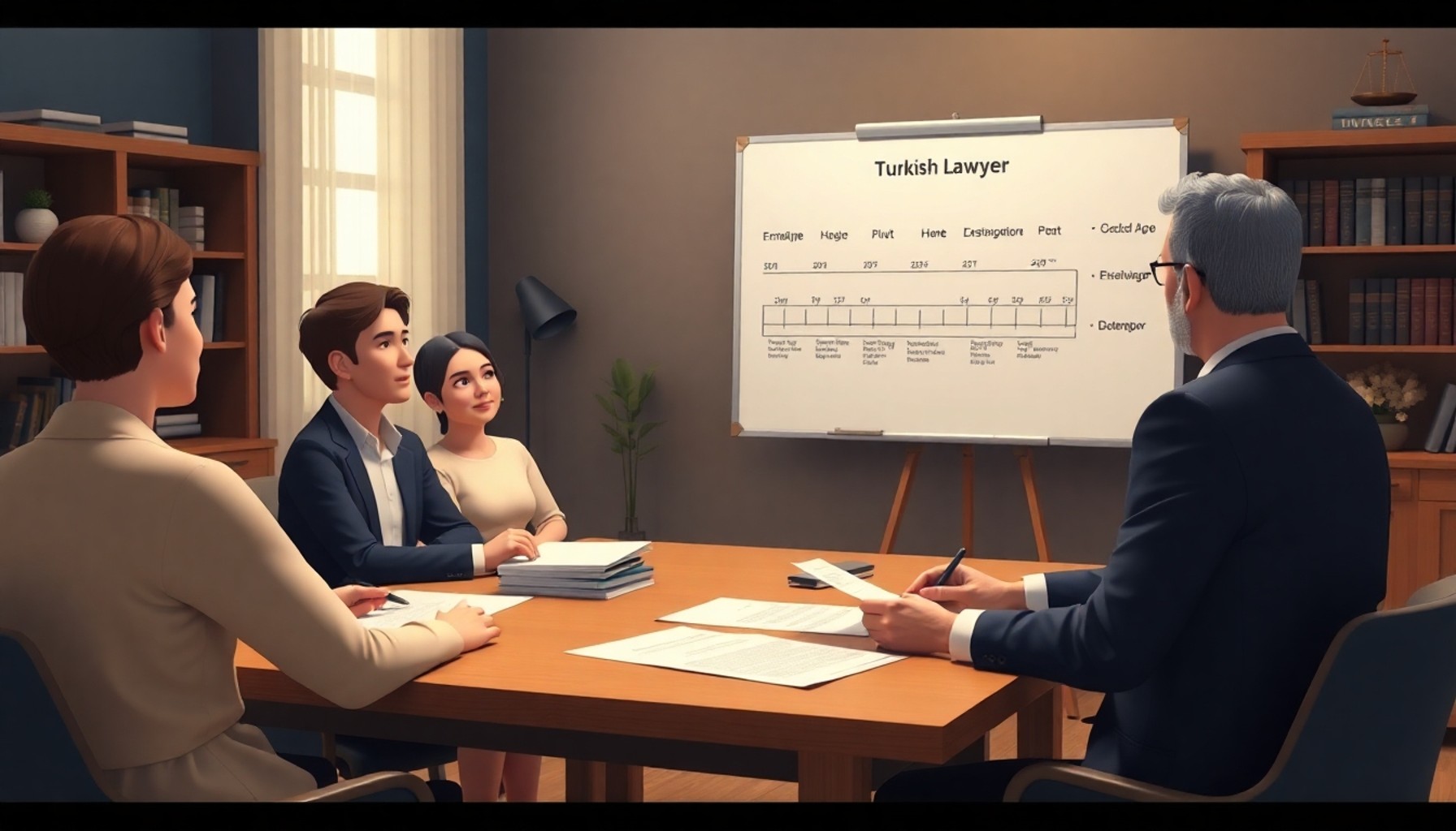 Miras hukuku avukatı aile ile strateji toplantısı temsili illüstrasyon