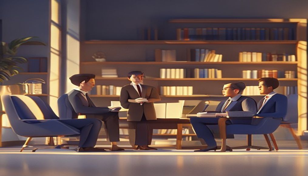 Aile, bir avukatla birlikte miras‑redde konusunu sıcak bir ofis ortamında tartışıyor.