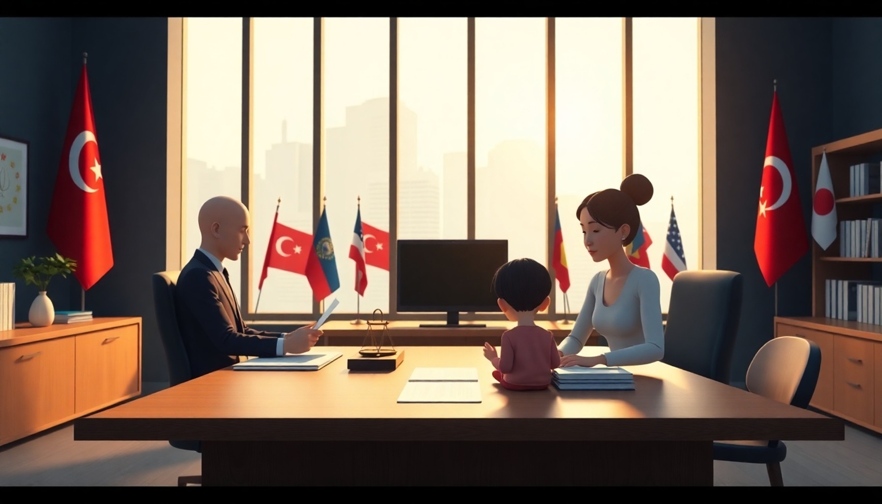 Adalet Bakanlığı uluslararası nafaka başvuru ofisinde anne ve çocuk