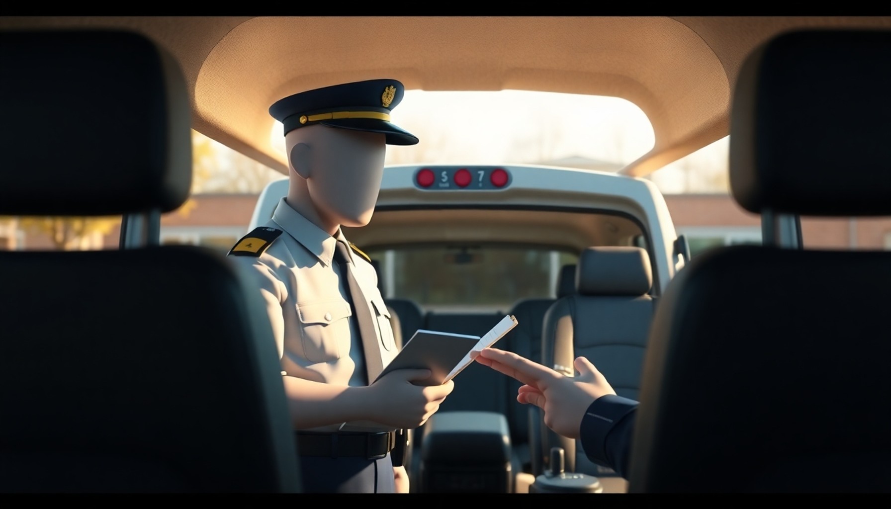 Denetmen okul servisi içini kontrol ediyor