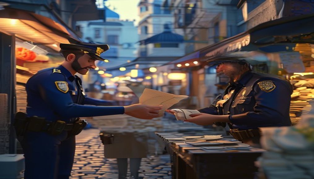 İstanbul sokak sahnesi, polis memuru ve vatandaş