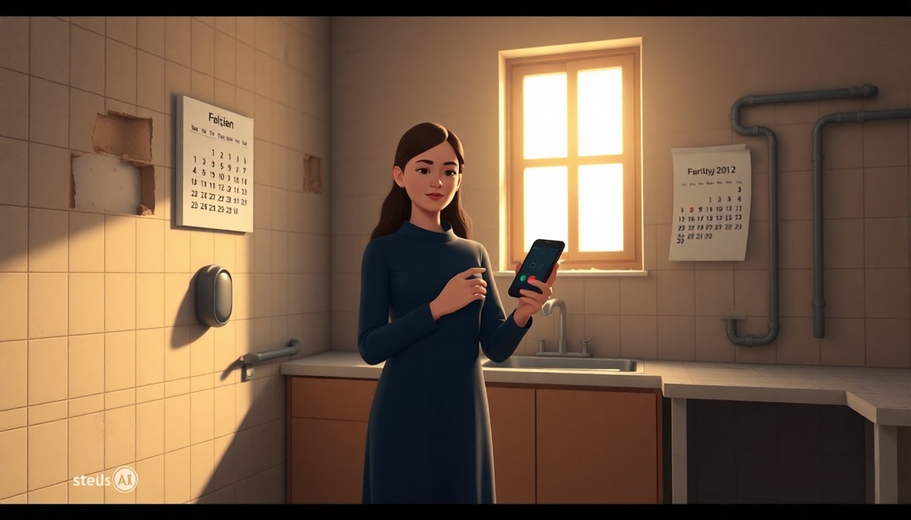 Yarım kalmış mutfakta cevapsız telefon arayan kadın ve geçen iki ayı gösteren takvim