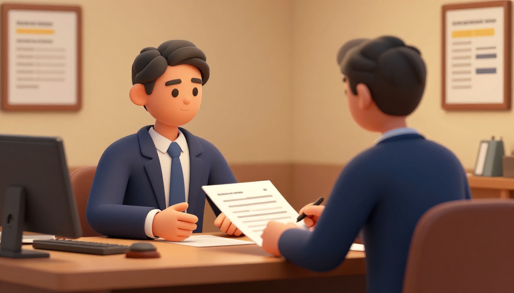 Sinema tarzı editoryal 3D illüstrasyon, yasal bir web sitesi için: modern bir adliye koridorunda ciddi bir tartışma içinde minimal yüzlü, stilize 3D karakterlerden oluşan bir grup. Profesyonel kıyafetli insanlar büyük pencerelerin yanında, yumuşak doğal ışık huzmeleriyle huzurlu ve odaklanmış bir hukuk ortamı oluşturuyor.
