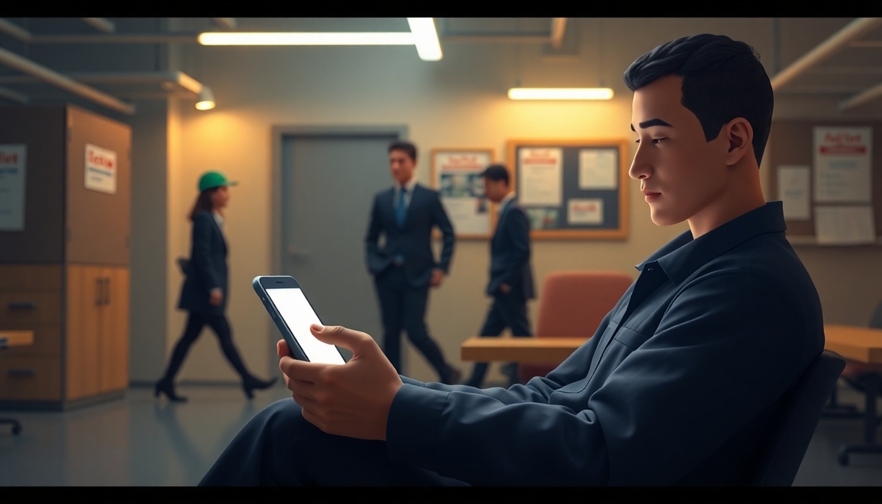 İşçi molasında telefonundan dava dosyasını takip ediyor