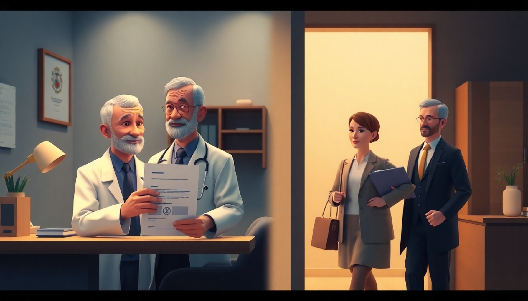 Yaşlı kişi önce doktora sağlık sertifikası alıyor ardından notere gidiyor