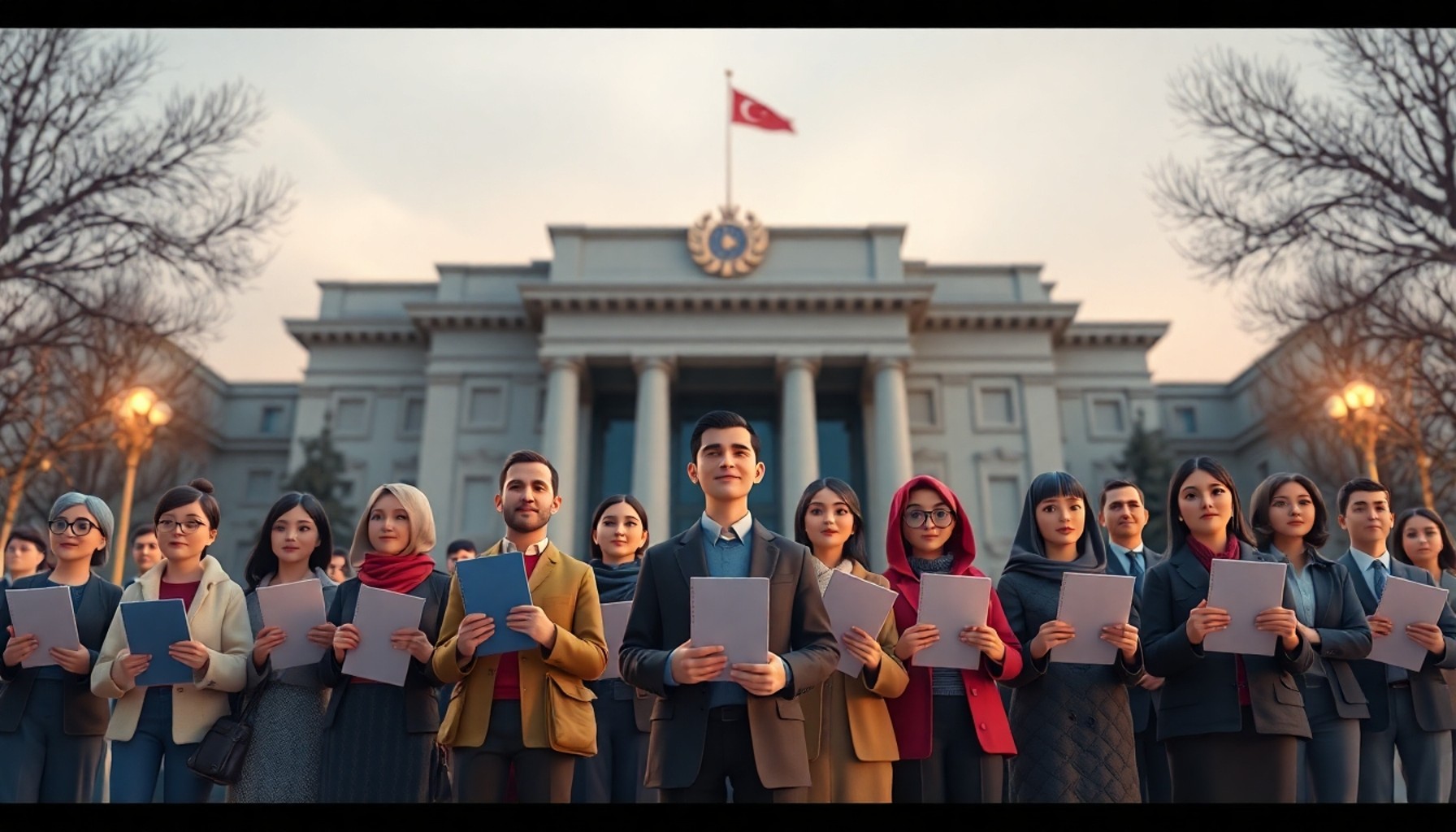 Mavi kartlı gurbetçiler ve Türkiye'de SGK başvurusu sahnesini gösteren illüstrasyon